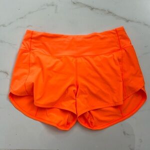Neon orange speed up high rise lululemon shorts